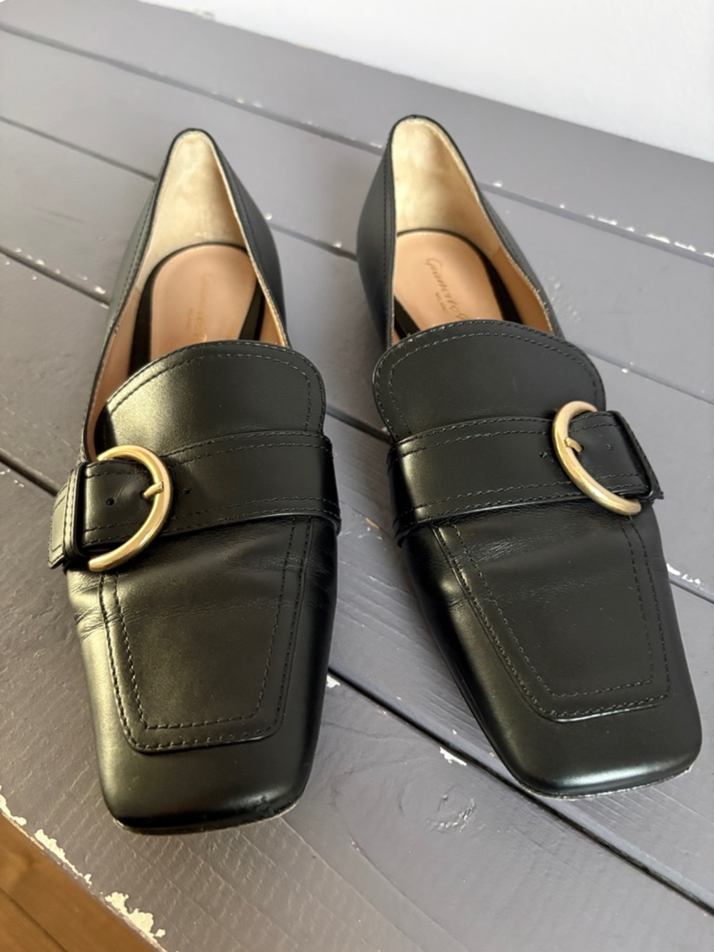 Gianvito Rossi Women’s Black Leather Buckle Loafers